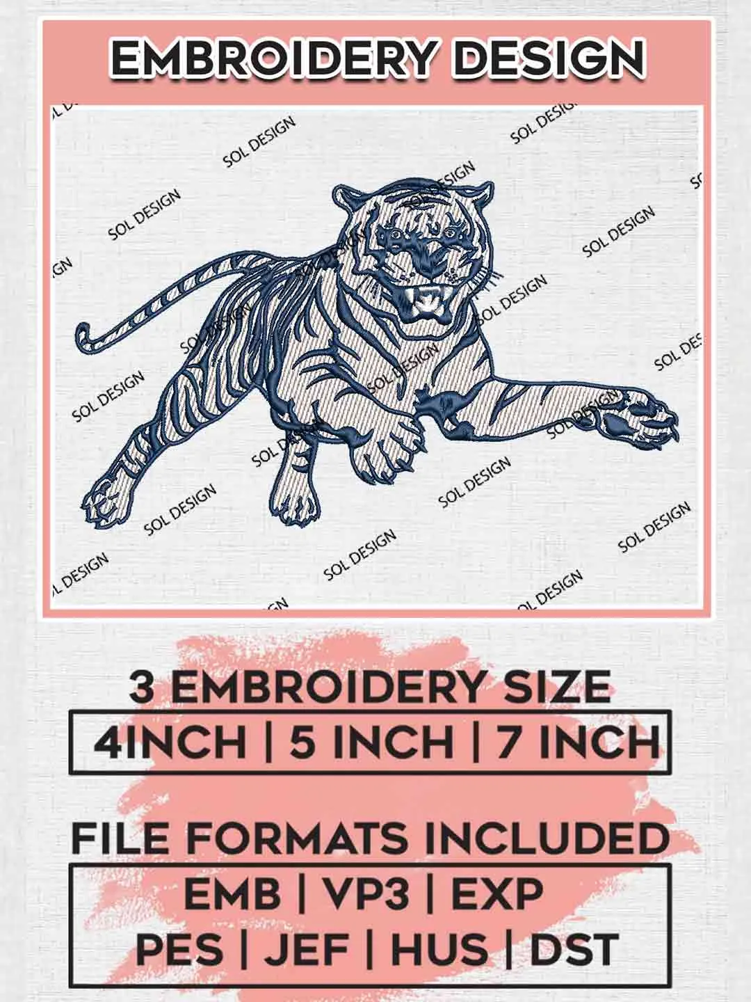 Jackson State Tiger Mascot Embroidery Design, Football Embroidery files, Sport Machine embroidery files, 3 sizes, Instant Download