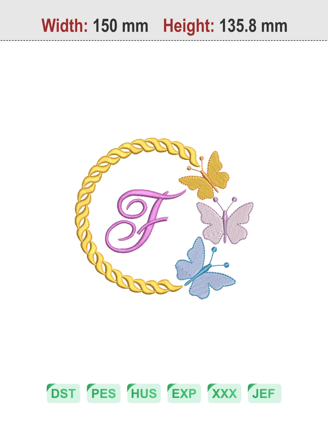 Butterfly Wreath Letter F Machine Embroidery Design