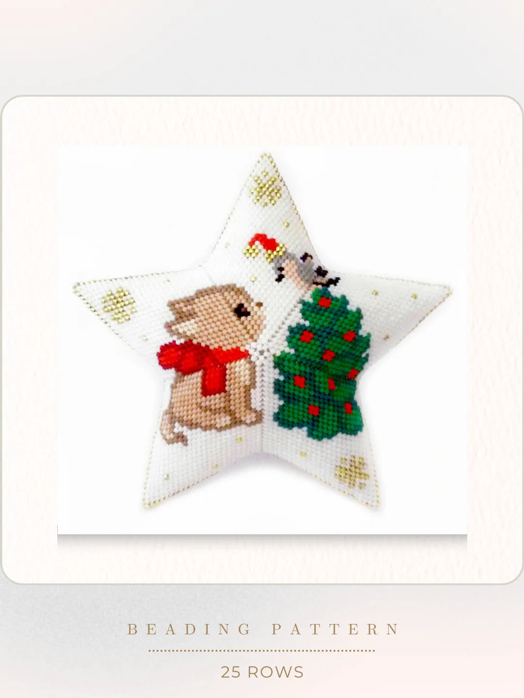 Kitty & Bird 3D Peyote Star Pattern, Winter Beading Pattern, Seed Bead Christmas Ornament