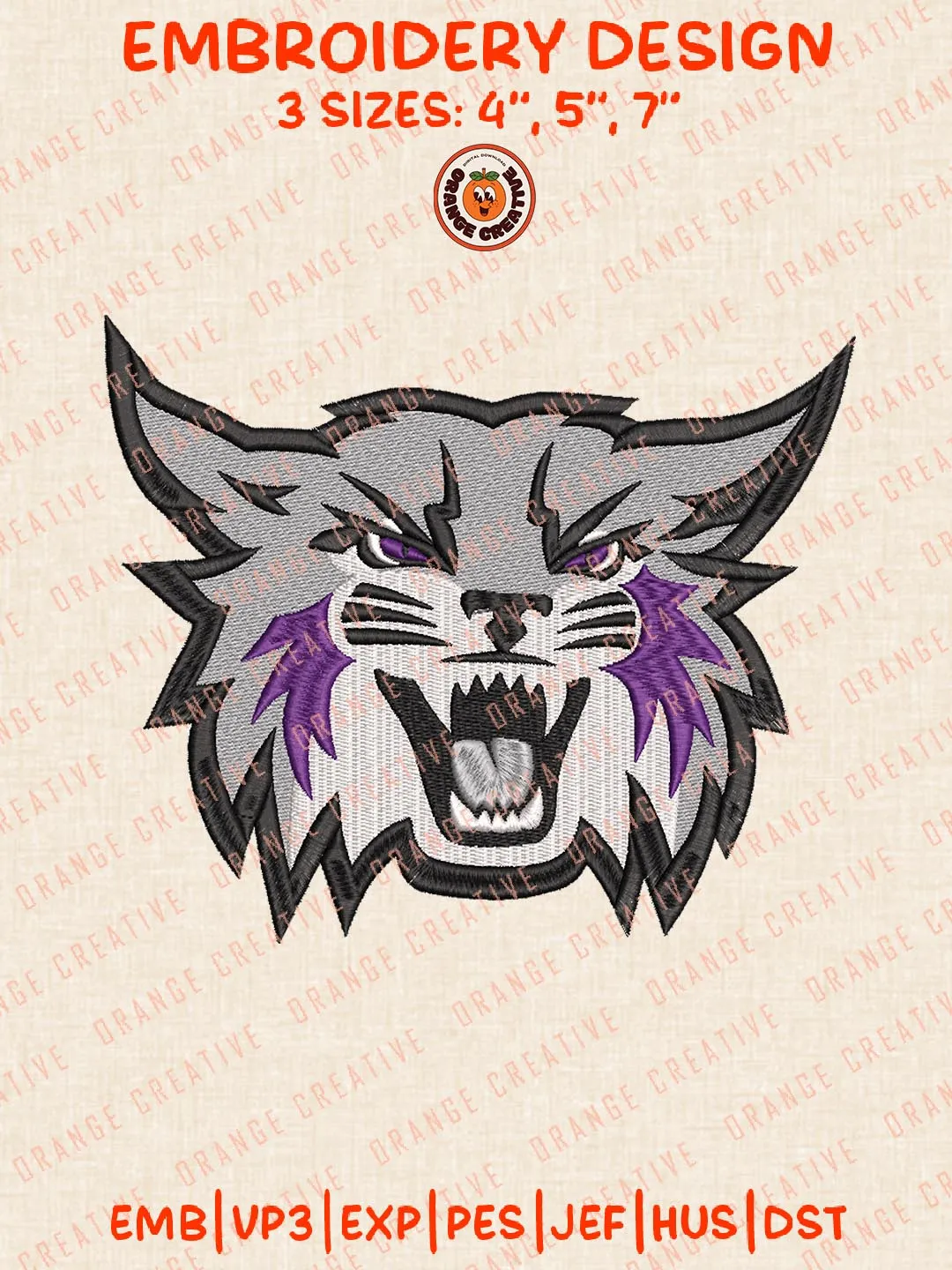 Weber State Wildcats Head Mascot Embroidery Design, NCAA Team Logo Embroidery Design, Machine Embroidery Design File, 4 Sizes, Digital Download