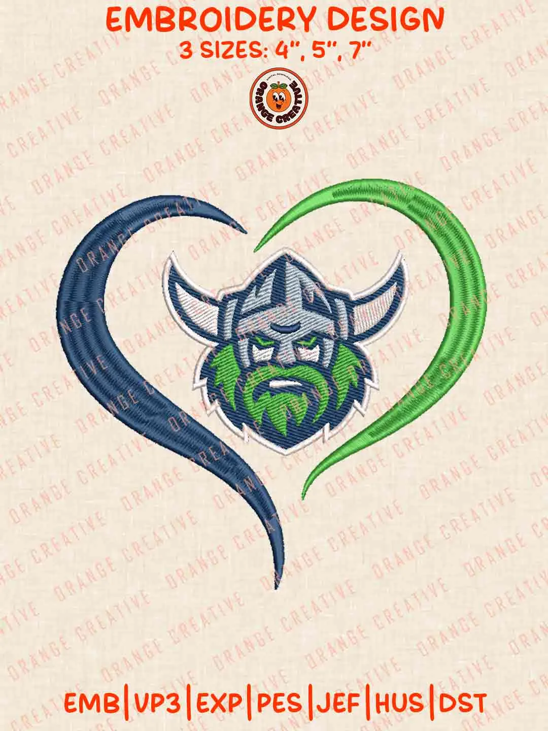 NRL Canberra Raiders Heart Logos Embroidery Design, NRL Team Machine Embroidery Digitized Pes File, 4 Sizes, Custom Size, Instant Download