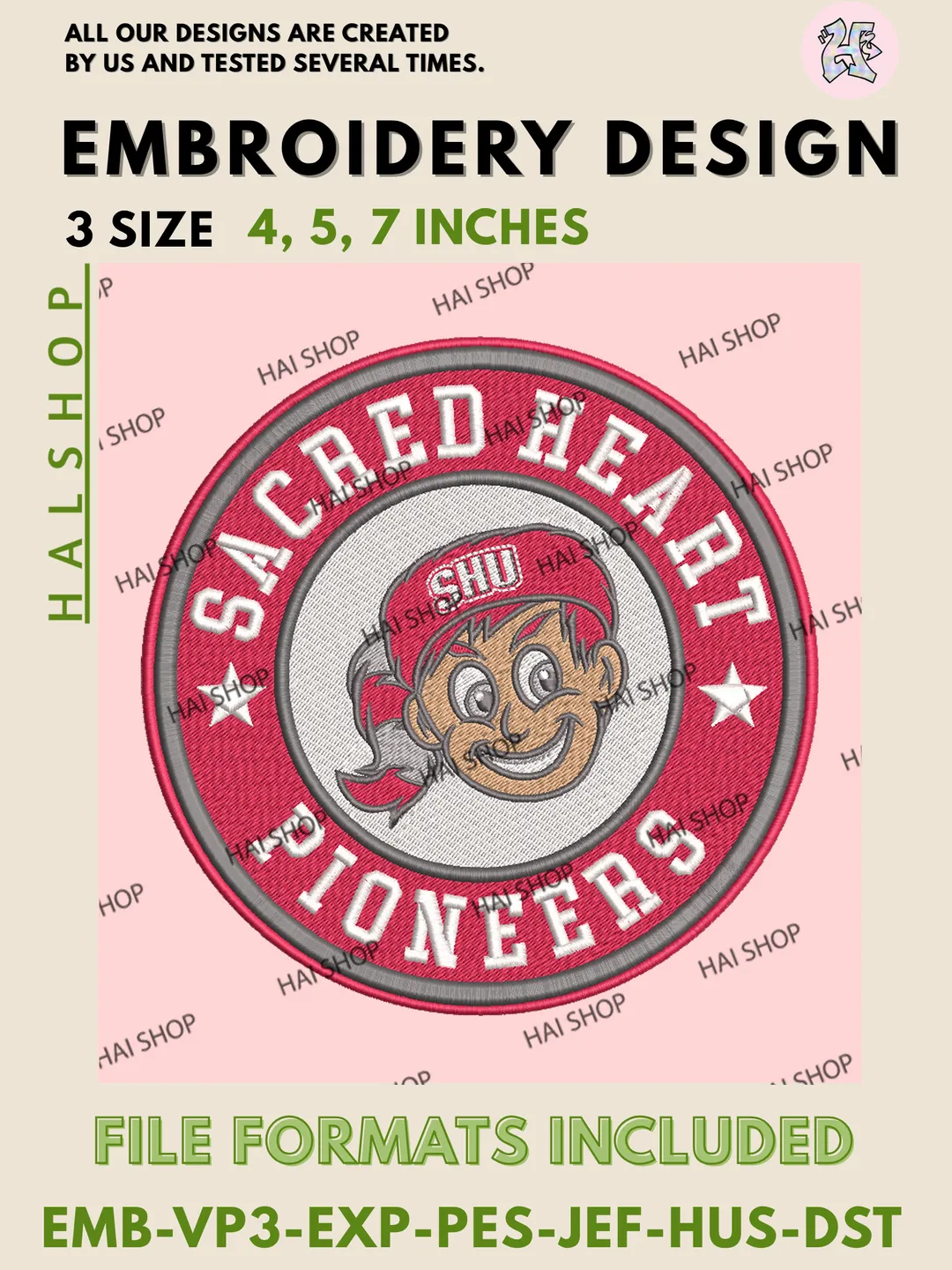 NCAA Sacred Heart Pioneers Logo Embroidery Design, College Team Machine Embroidery Files