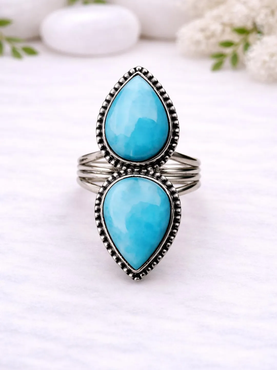 Oval Turquoise Statement Ring | Handmade Sterling Silver Boho Jewelry