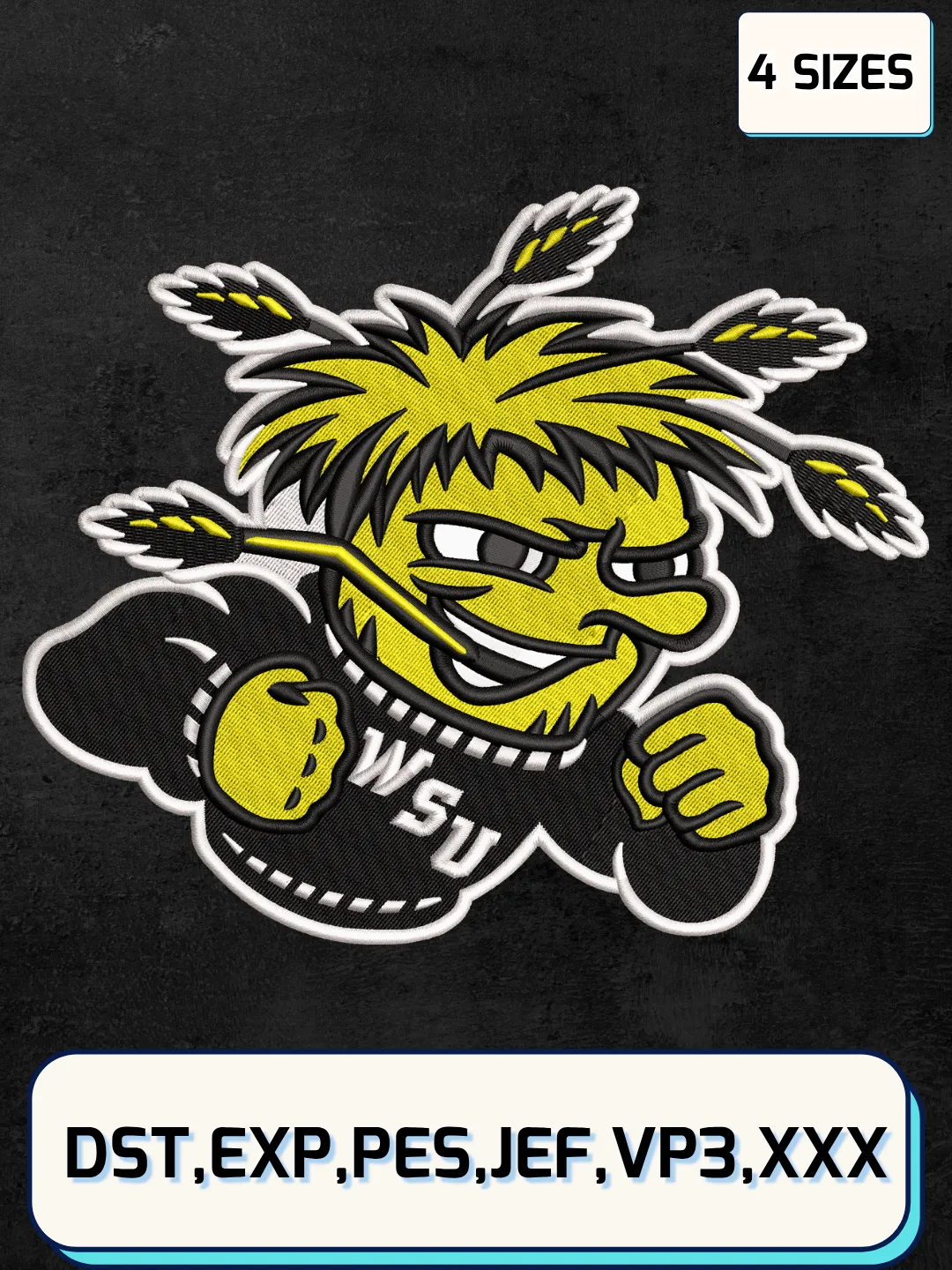 Wichita State Shockers Logo Embroidery Design File,NCAA Logo Embroidery Design, Machine Embroidery Files, 4 Sizes