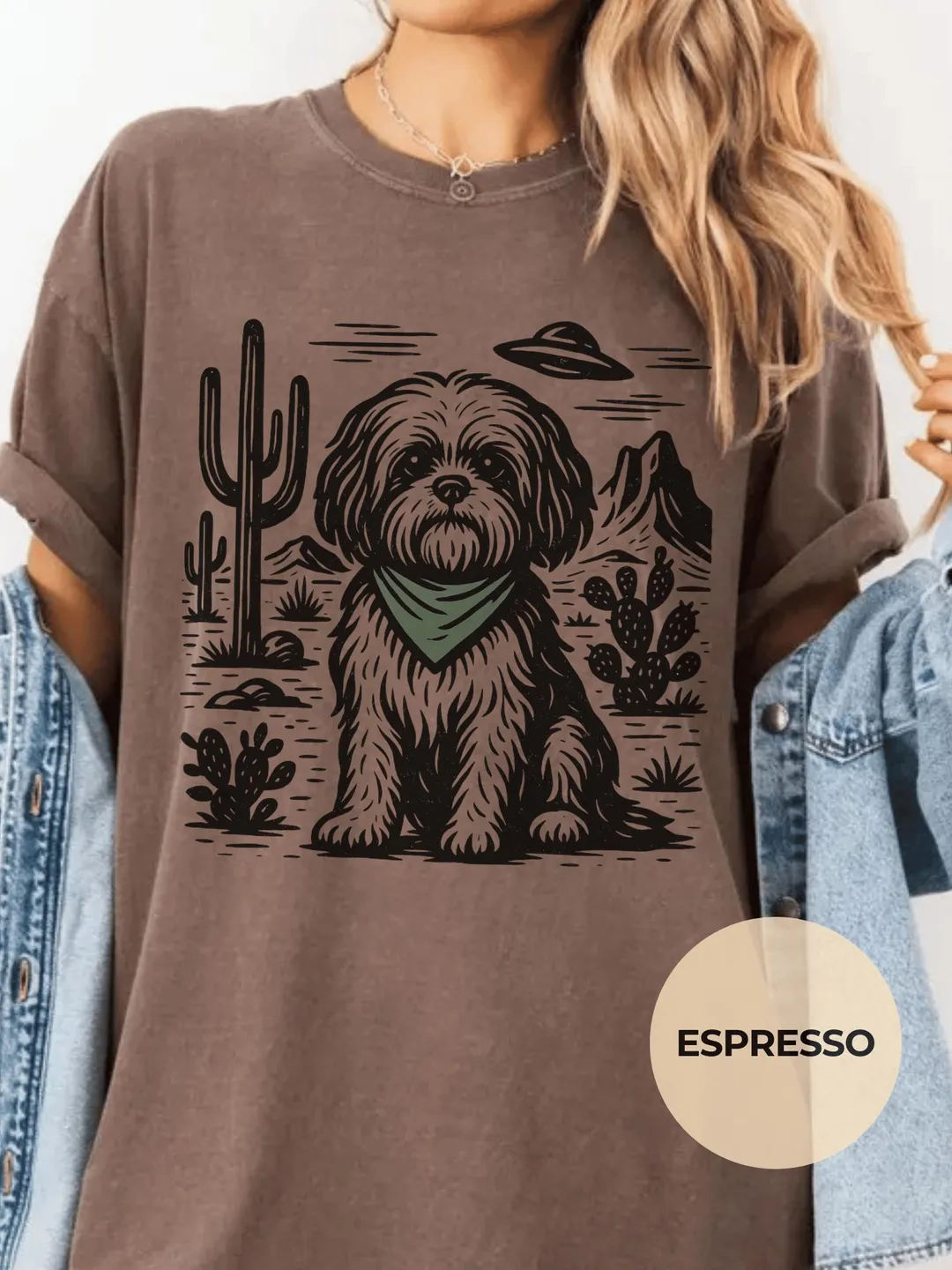 Vintage Shih Tzu Cowboy UFO Comfort Colors Shirt Retro Desert Dog Graphic Tee