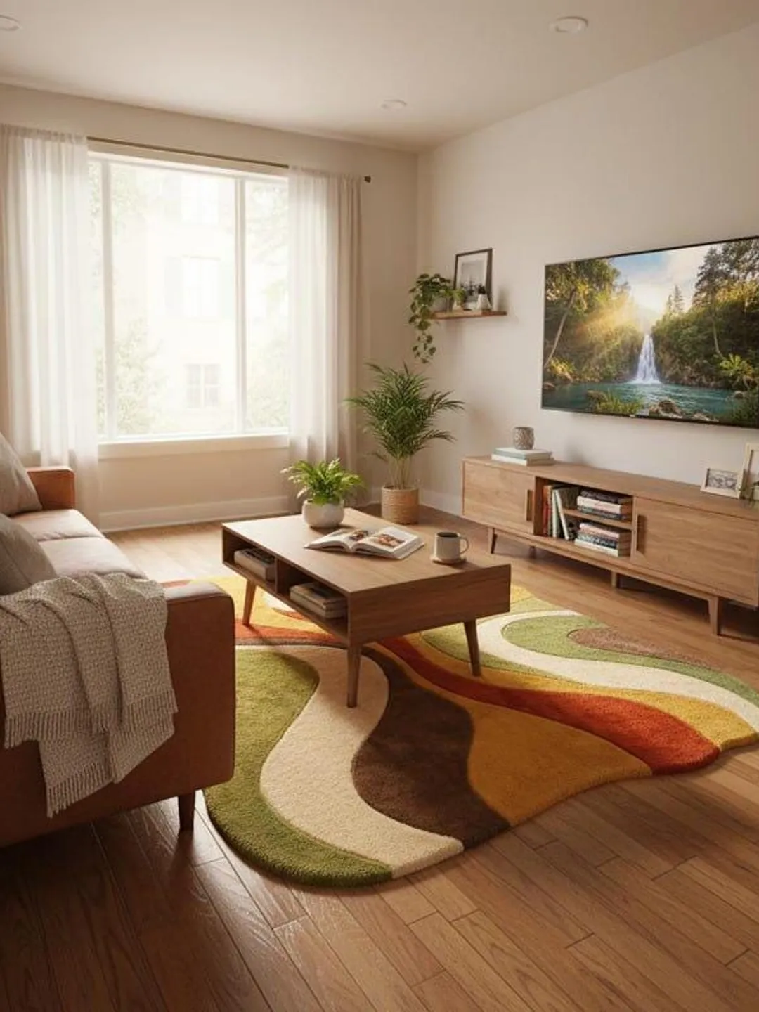 Hand Tufted Abstract Wool Rug | Wavy Shape Modern Area Rug | Earth Tone ...