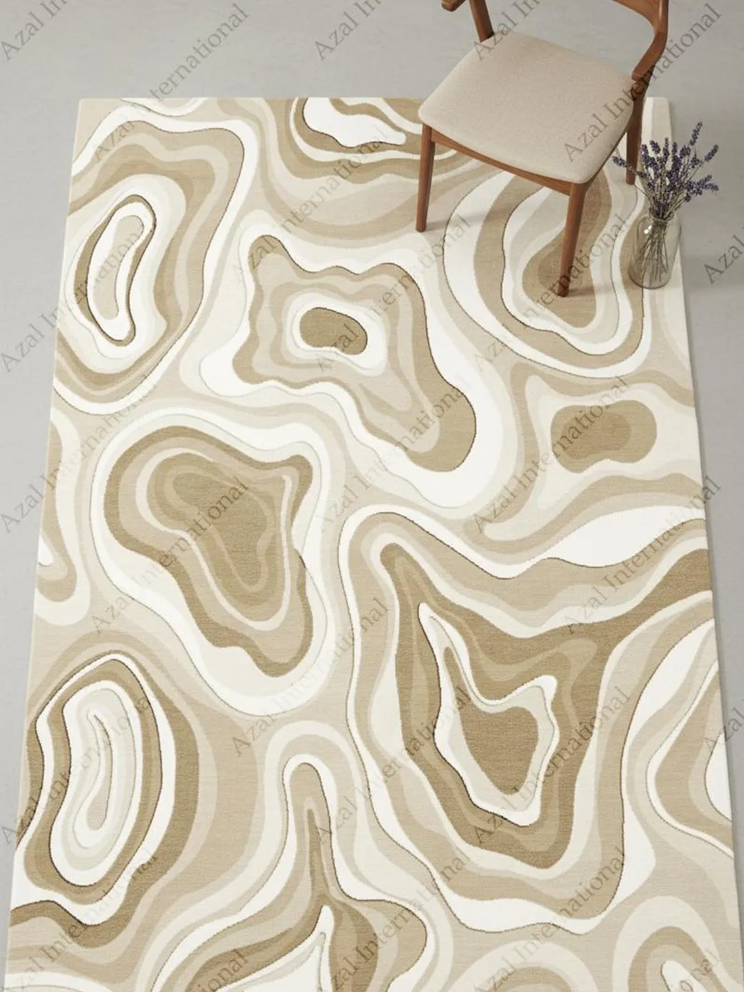 Topography Rug Pattern Modern Abstract Topographic Pattern Carpet in Beige & Ivory ...