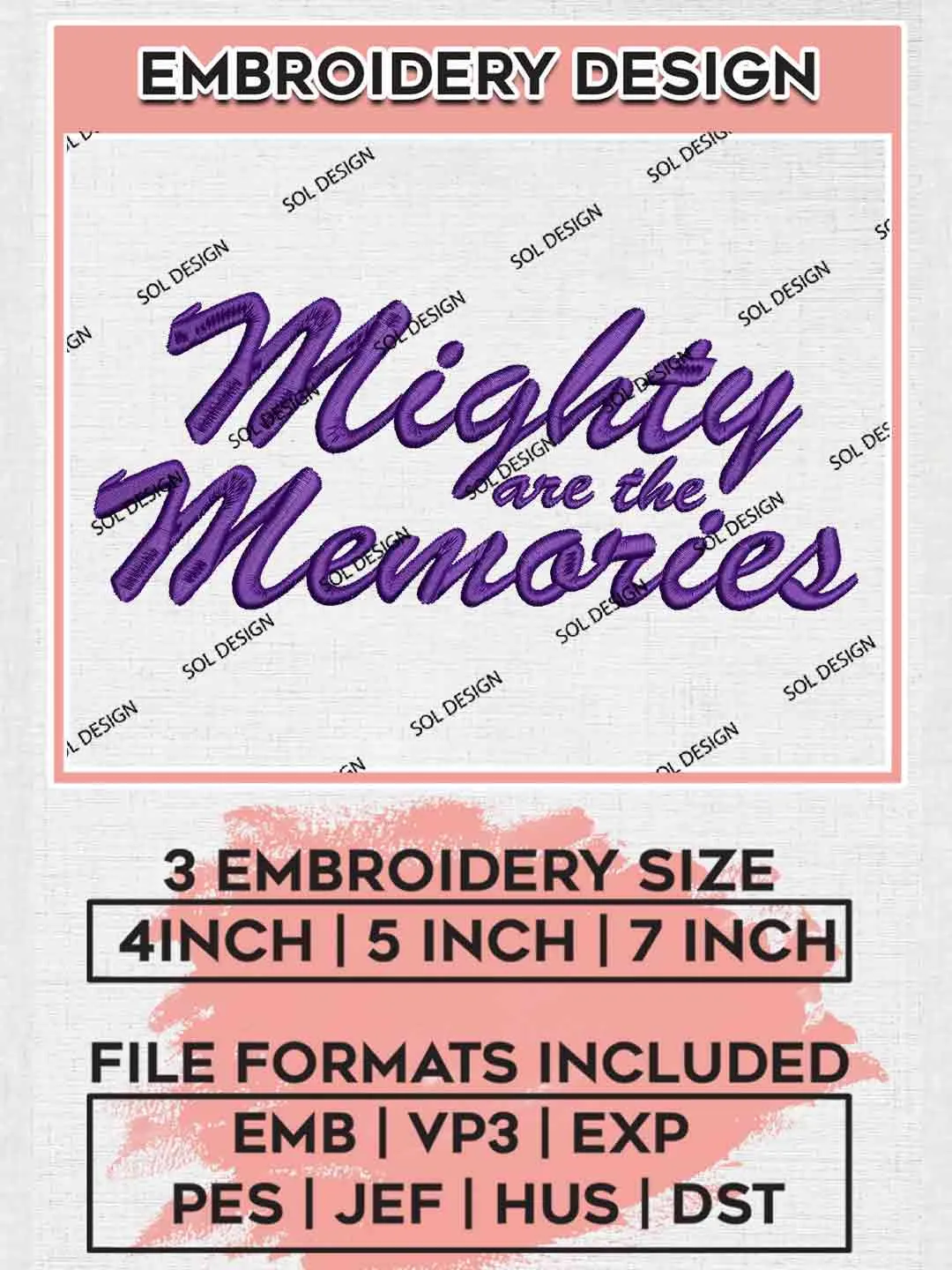 Mighty Are Memories Washington Huskie Embroidery Design, Football Embroidery files, Sport Machine embroidery files, 3 sizes, Instant Download