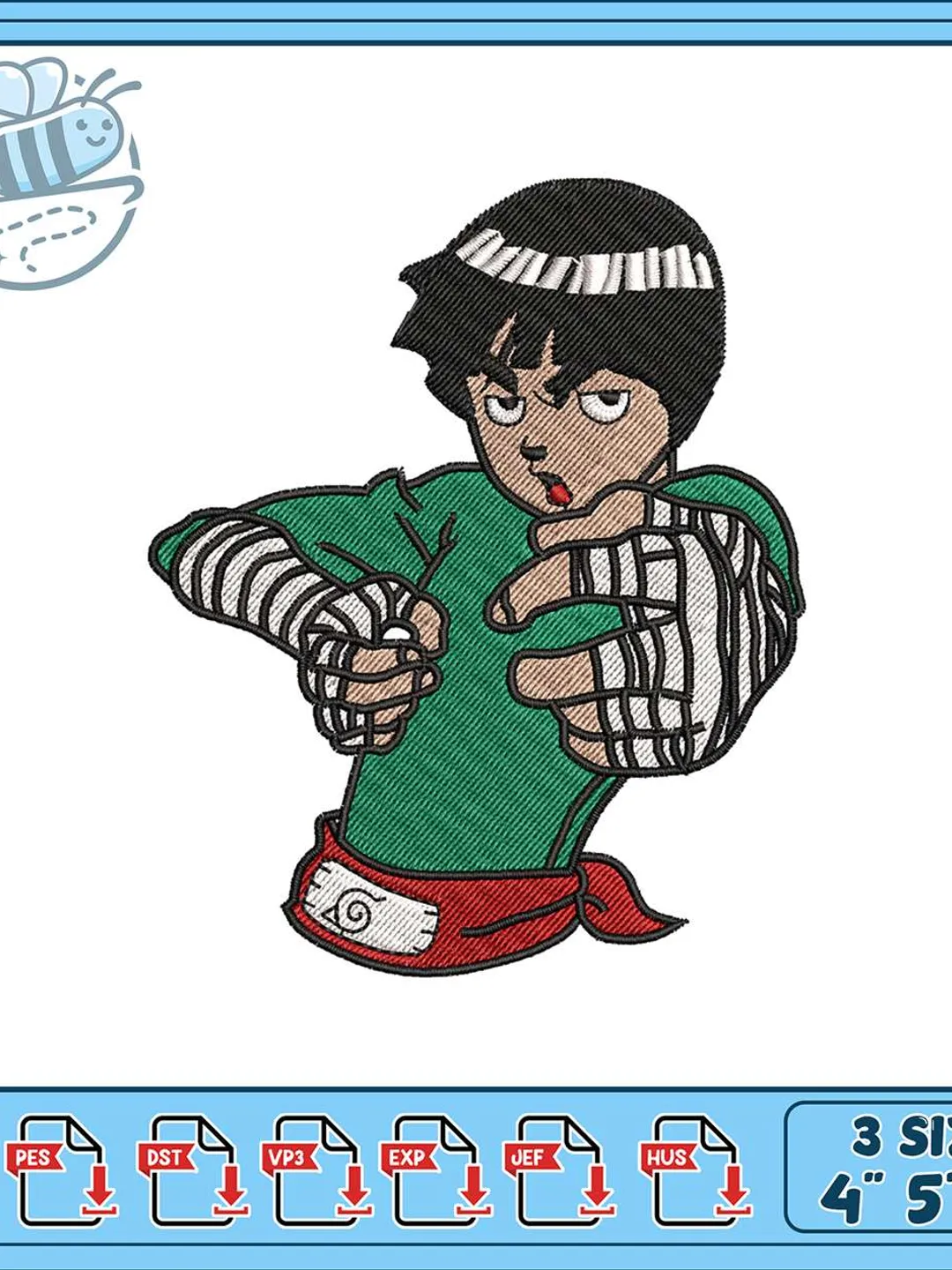 Rock Lee Embroidery Design, Chibi Naruto Anime Machine Embroidery File, Ninja Fighter Taijutsu Patch, Instant Download PES DST