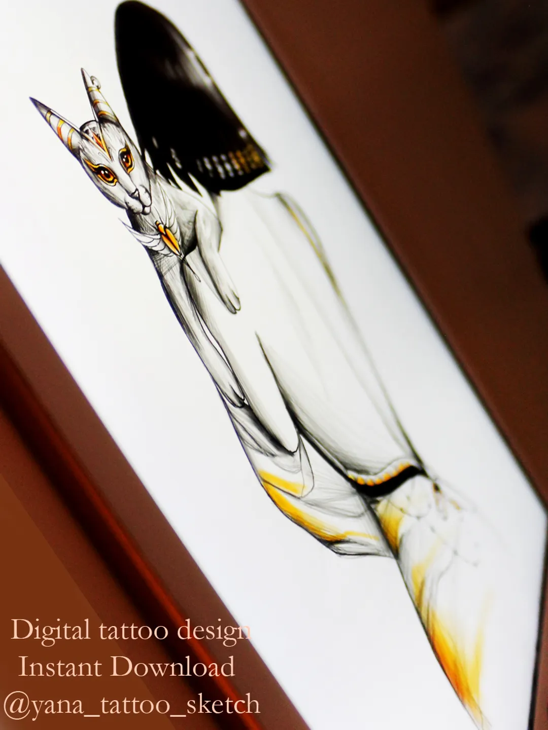 Cleopatra And Bastet Tattoo Design Egyptian Goddess Bastet Tattoo Idea Stencil Drawing, Instant download PDF, JPG, PNG