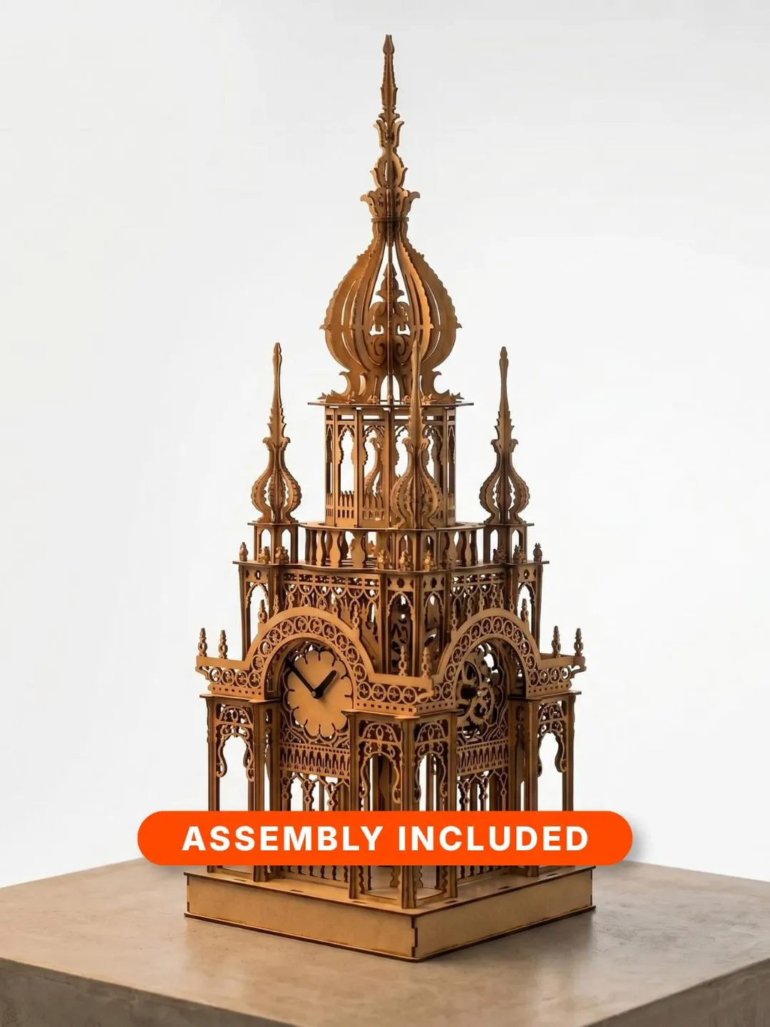 Imperial Tower Clock Laser Cut File, 3D Wooden Gothic Table Clock