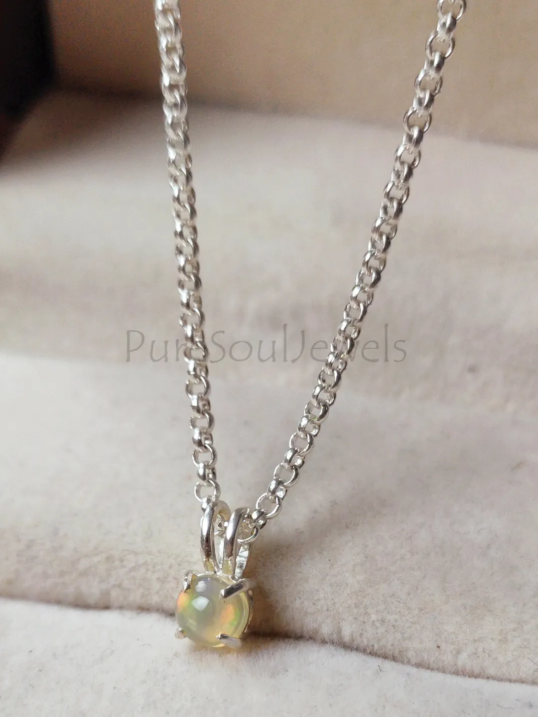 Ethiopian Opal Necklace: Sterling Silver Round Pendant, October Birthstone