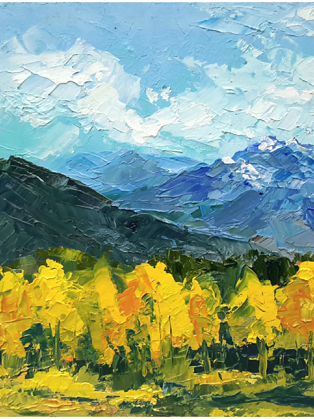 Autumn Mountains Landscape Original Oil Painting Square