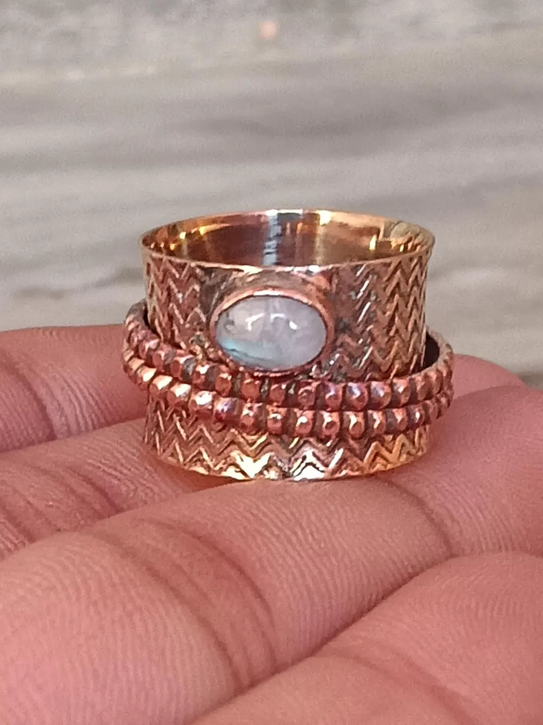 Handmade Copper Moonstone Spinner Ring, Solid Copper Wire