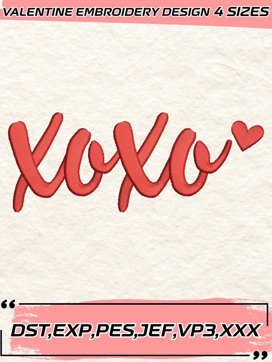 Xoxo Embroidery Design,Valentine's Day Embroidery Design,Machine Embroidery Design File,4 Sizes, Digital Download_VLT29