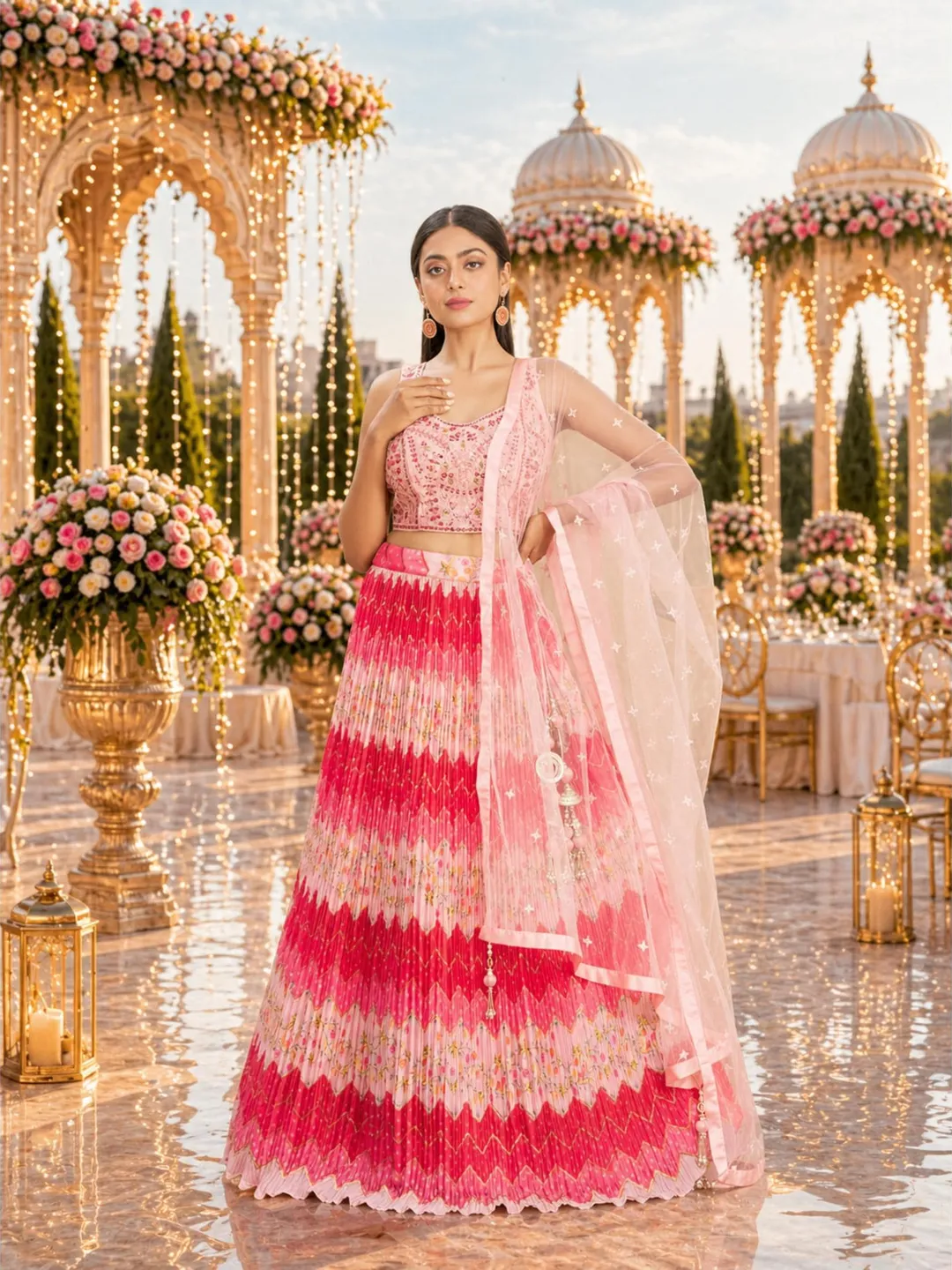 Pink Lehenga Choli For Women: Sequin Embroidery Indian Wedding Wear Ready To Wear