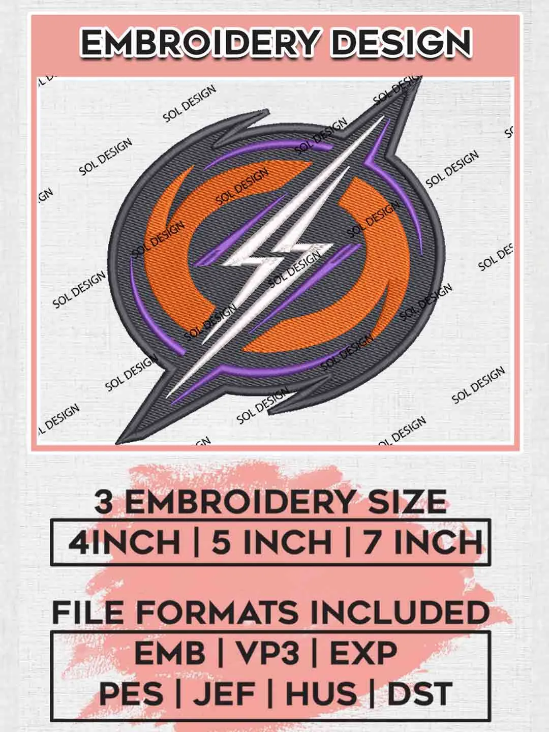 Orlando Storm Embroidery Design, Football League Embroidery files, Sport Machine embroidery designs, 3 sizes, Instant Download