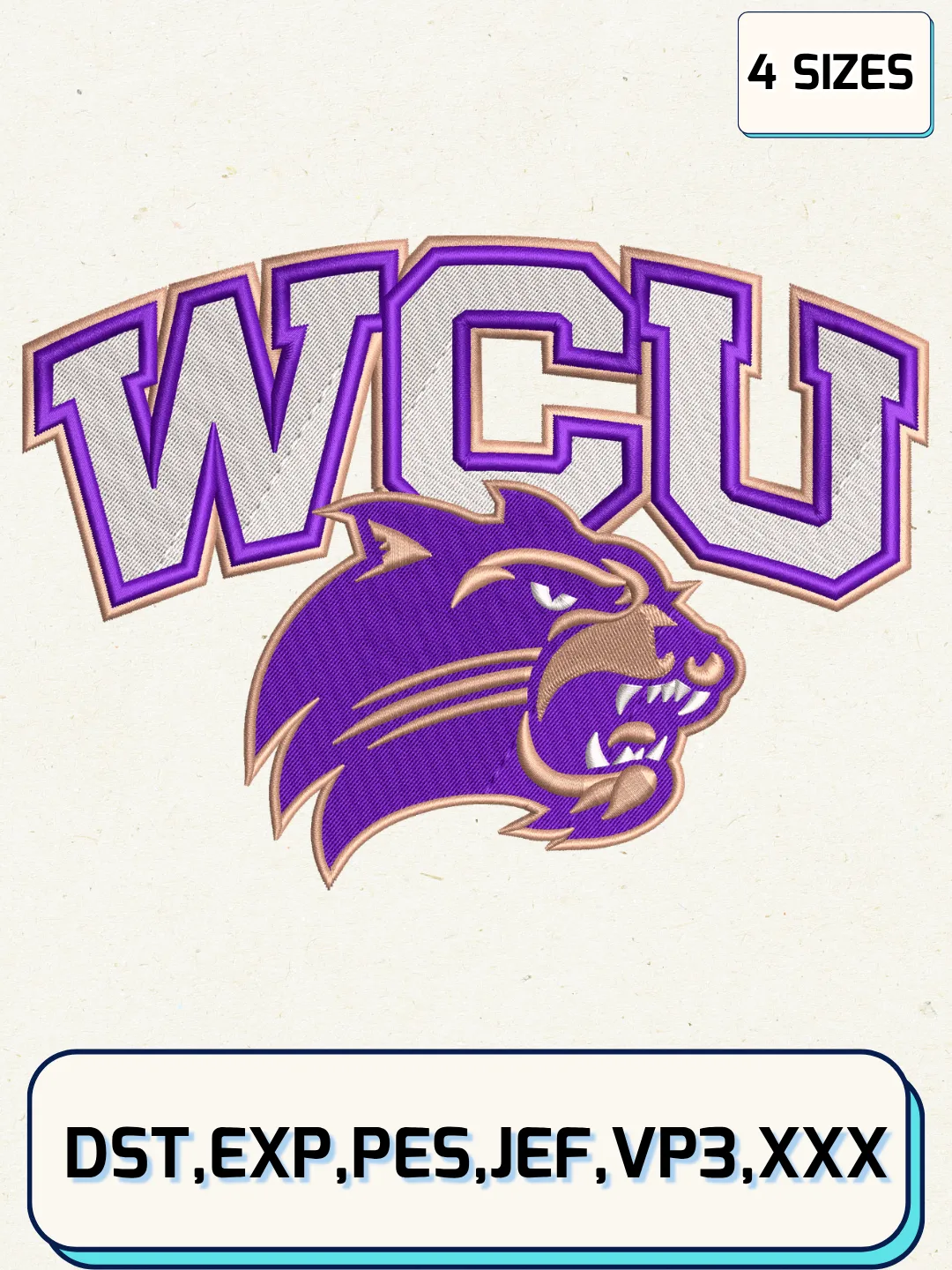 Western Carolina Catamounts Logo Embroidery Design Files, NCAA Logos Embroidery Designs, Machine Embroidery Files, 4 Sizes