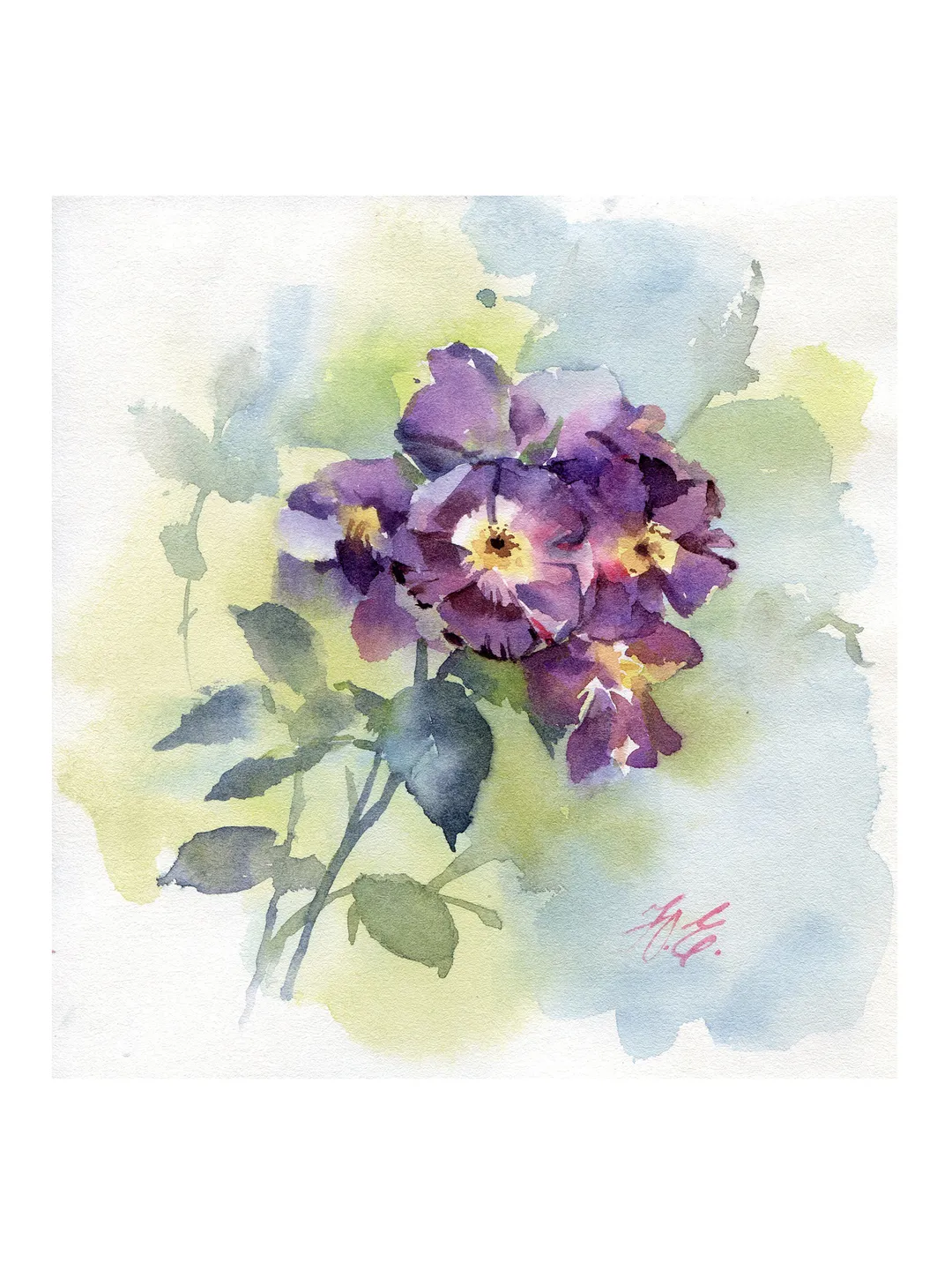 Violet roses painting / Original watercolor small art