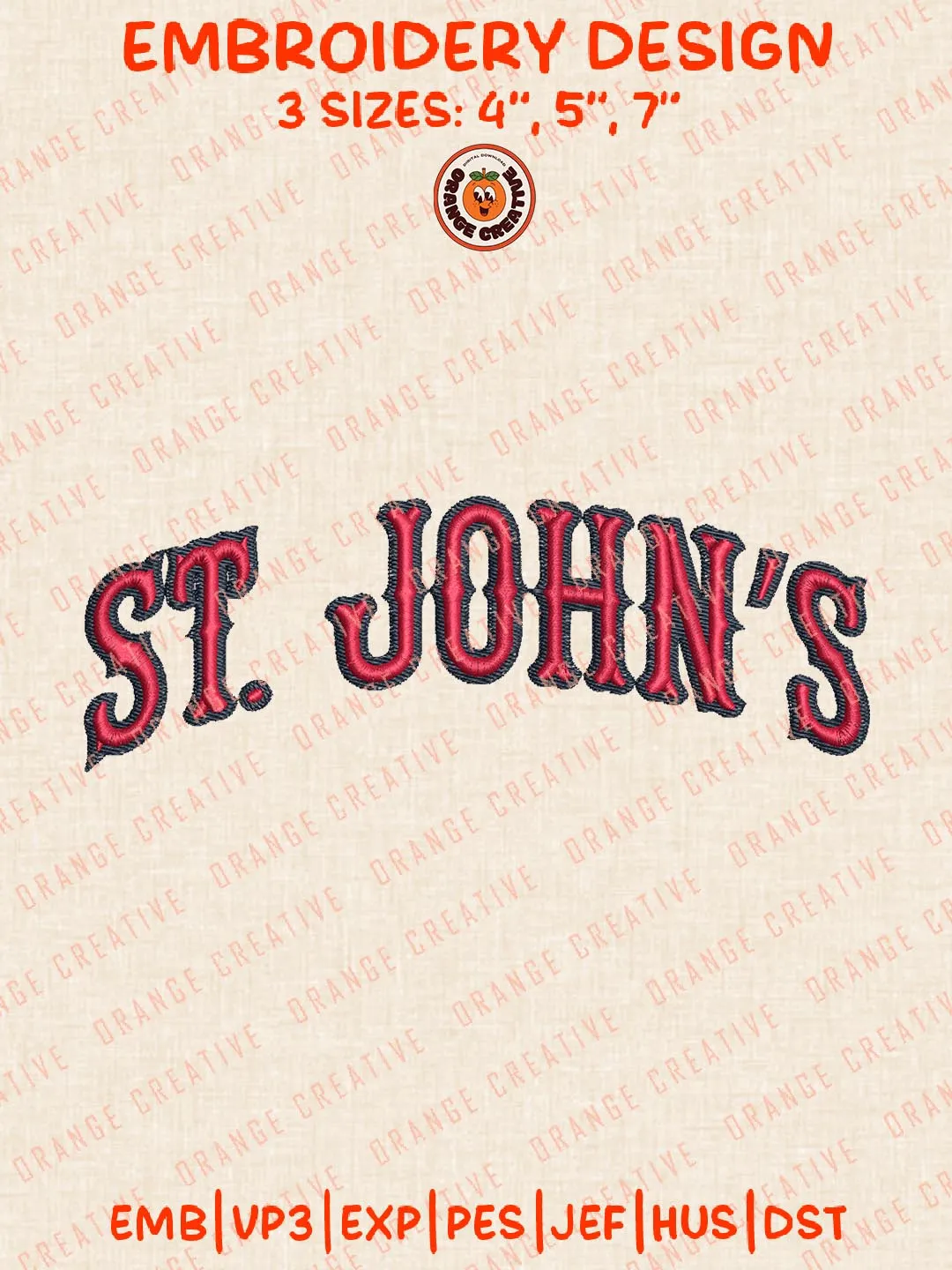 NCAA St Johns Text Embroidery Design, NCAA Team Logo Embroidery Design, Machine Embroidery Design File, 4 Sizes, Custom Size, Digital Download