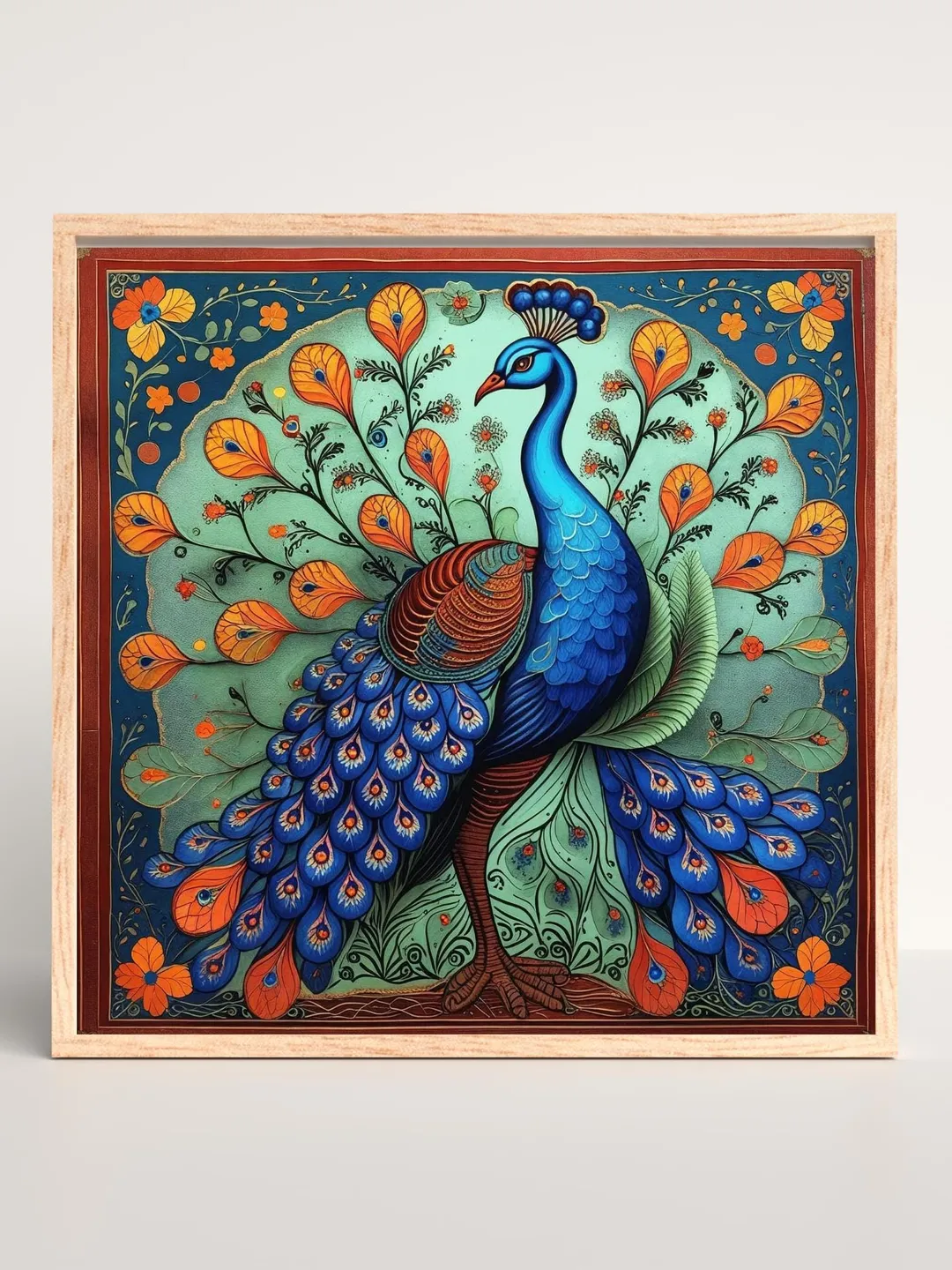 Vibrant Indian print, Madhubani painting, peacock wall art, and folk ...