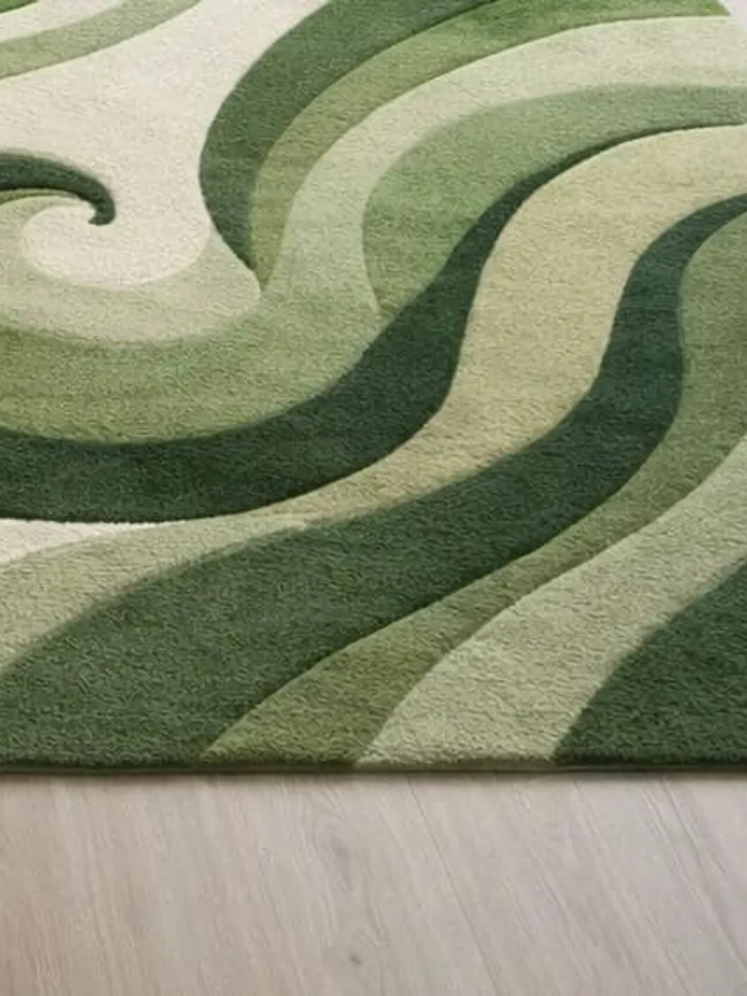 Hand Tufted Wool Rug – Green Abstract Wave, Modern Organic Decor