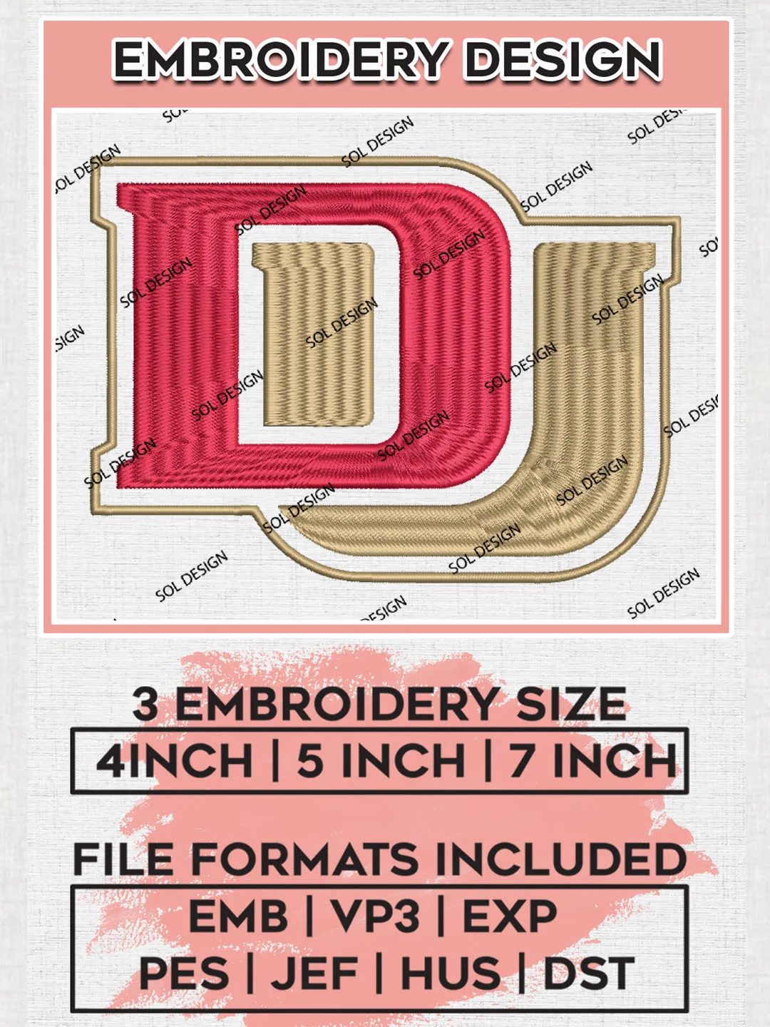 DU Pioneers Football Team Logo Embroidery Design Files, NCAA Denver Pioneers Machine Embroidery, NCAA Teams, Game Day, 3 sizes, NCAA Machine embroidery designs, Digital Download
