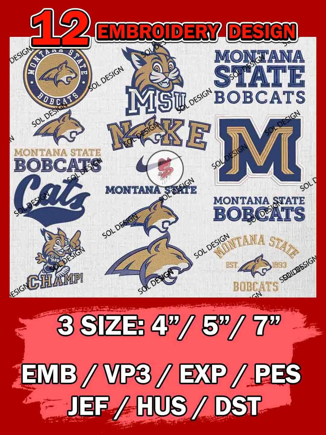 12 NCAA Montana State Bobcats Bundle Embroidery Files, NCAA Montana State Bobcats Team Bundle Embroidery Designs, NCAA Teams, National College Football Team 3 sizes, NCAA Montana State Machine Embroidery, Digital Download