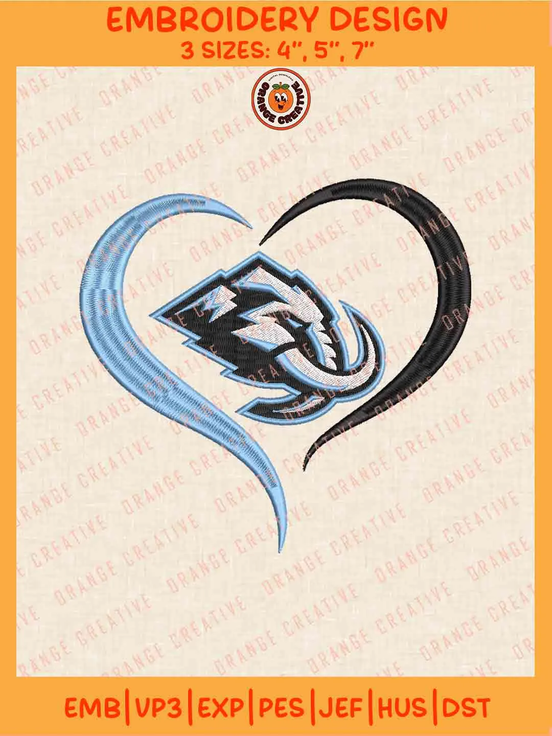 NHL Utah Mammoth Team Heart Logo Embroidery Files, Utah Mammoth Hockey Team Embroidery Designs, NHL Utah Mammoth Machine Embroidery Files, NHL Hockey Team Machine Embroidery, Digital Download