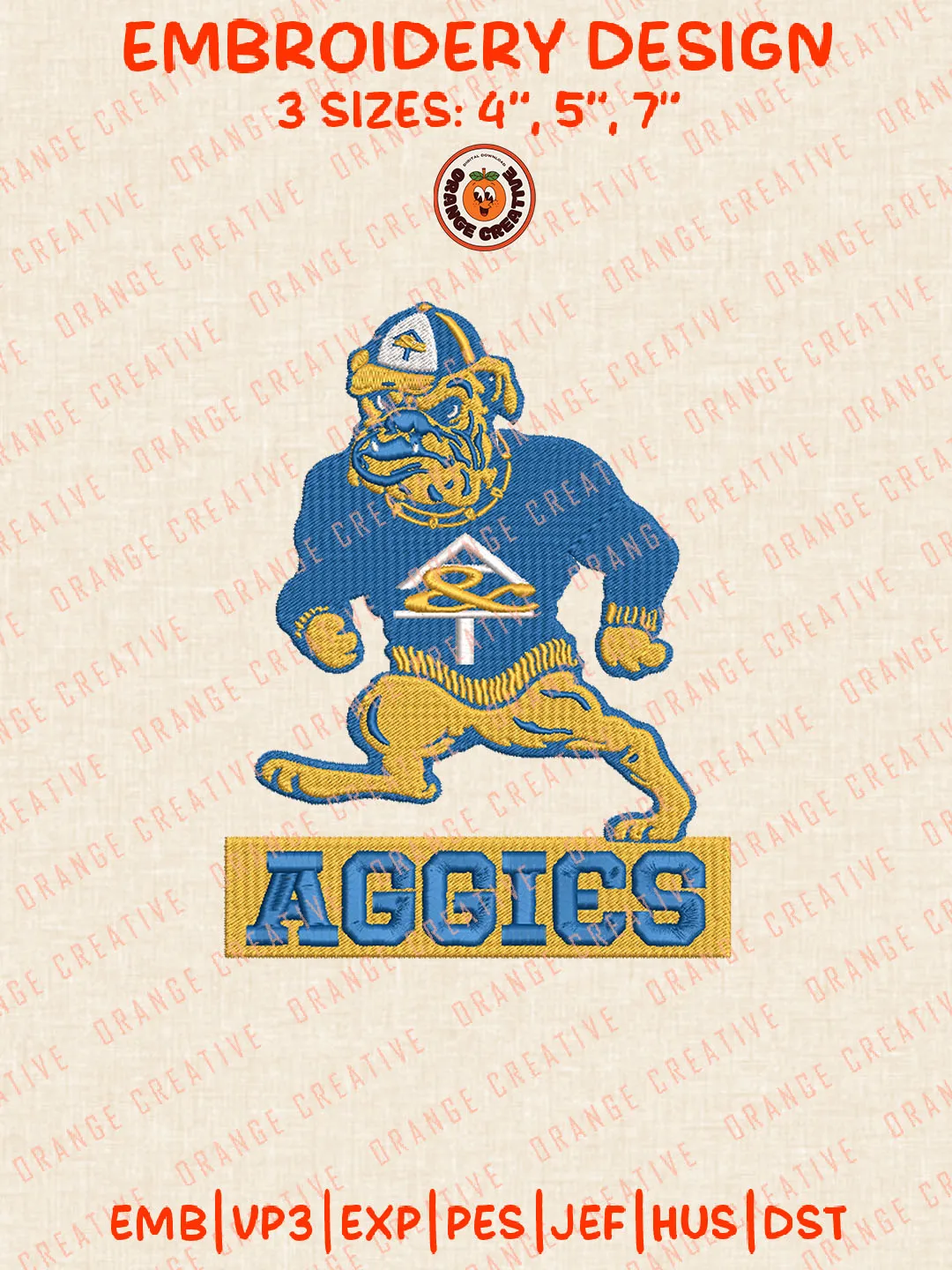 NCAA Aggies Mascot Logo Embroidery Files, North Carolina A&T Aggies Team Embroidery Designs, Football Team Machine Embroidery Files, NCAA North Carolina A&T Aggies Machine Embroidery, Digital Download