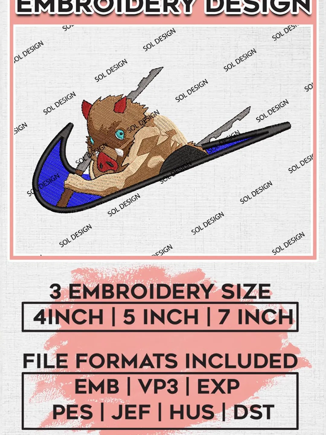 Nike Inosuke Embroidery Design File/ Kimetsu no yaiba Anime Embroidery ...