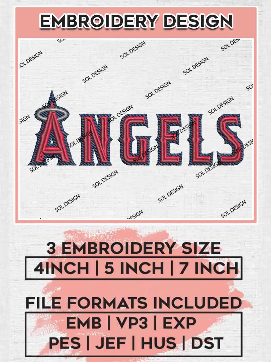 MLB Angels Wordmark Logo Embroidery Files, MLB Los Angeles Angels Team Embroidery, MLB Teams, 3 sizes, MLB Angels Baseball Machine embroidery designs, Digital Download