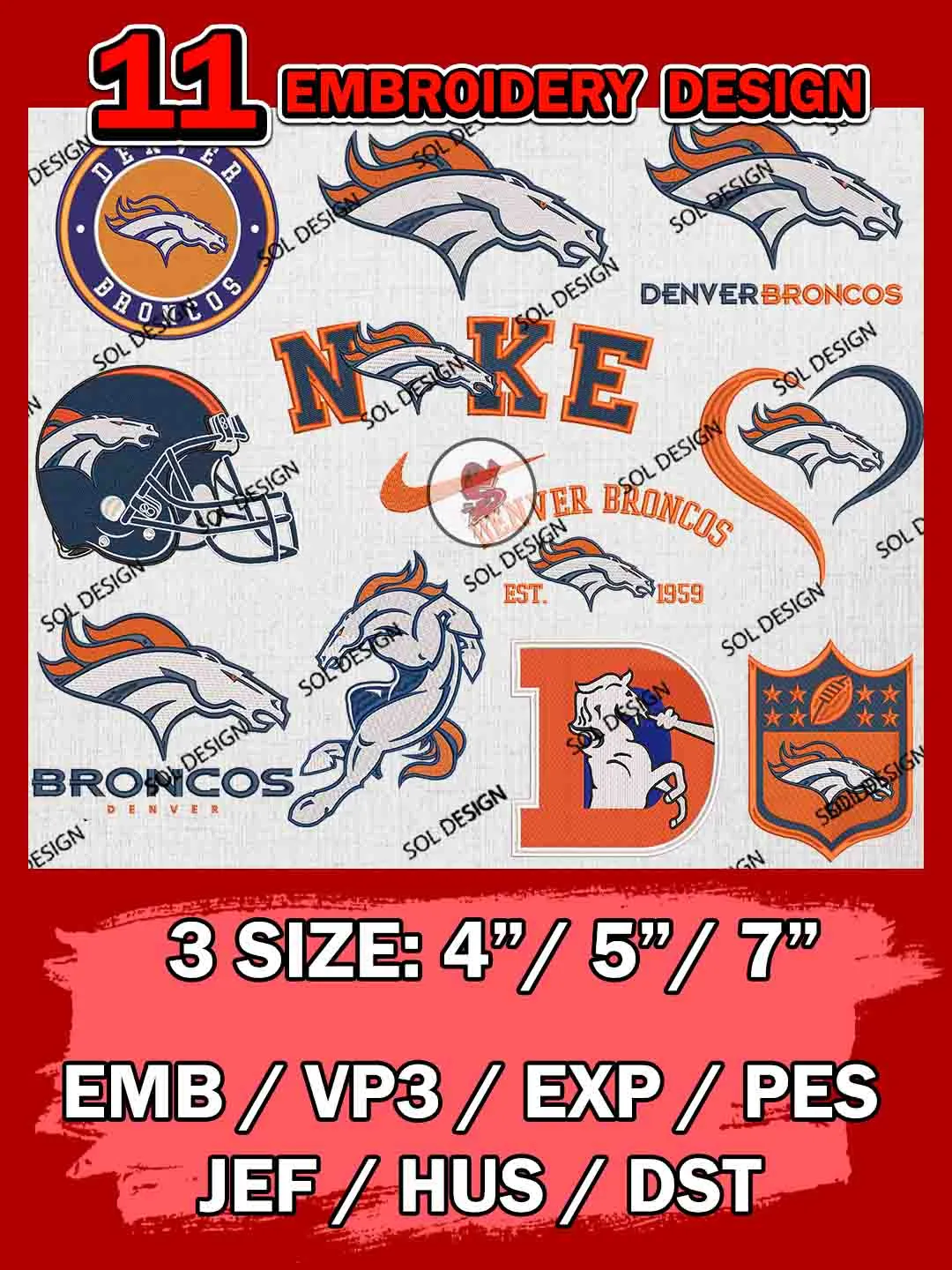 NFL Denver Broncos Bundle Embroidery Files, NFL Denver Broncos Team Bundle Embroidery Designs, NFL Teams, National Football League 3 sizes, NFL Broncos Football Machine embroidery designs, Digital Download