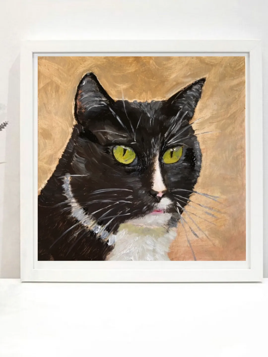 Black cat original oil painting animal home portrait