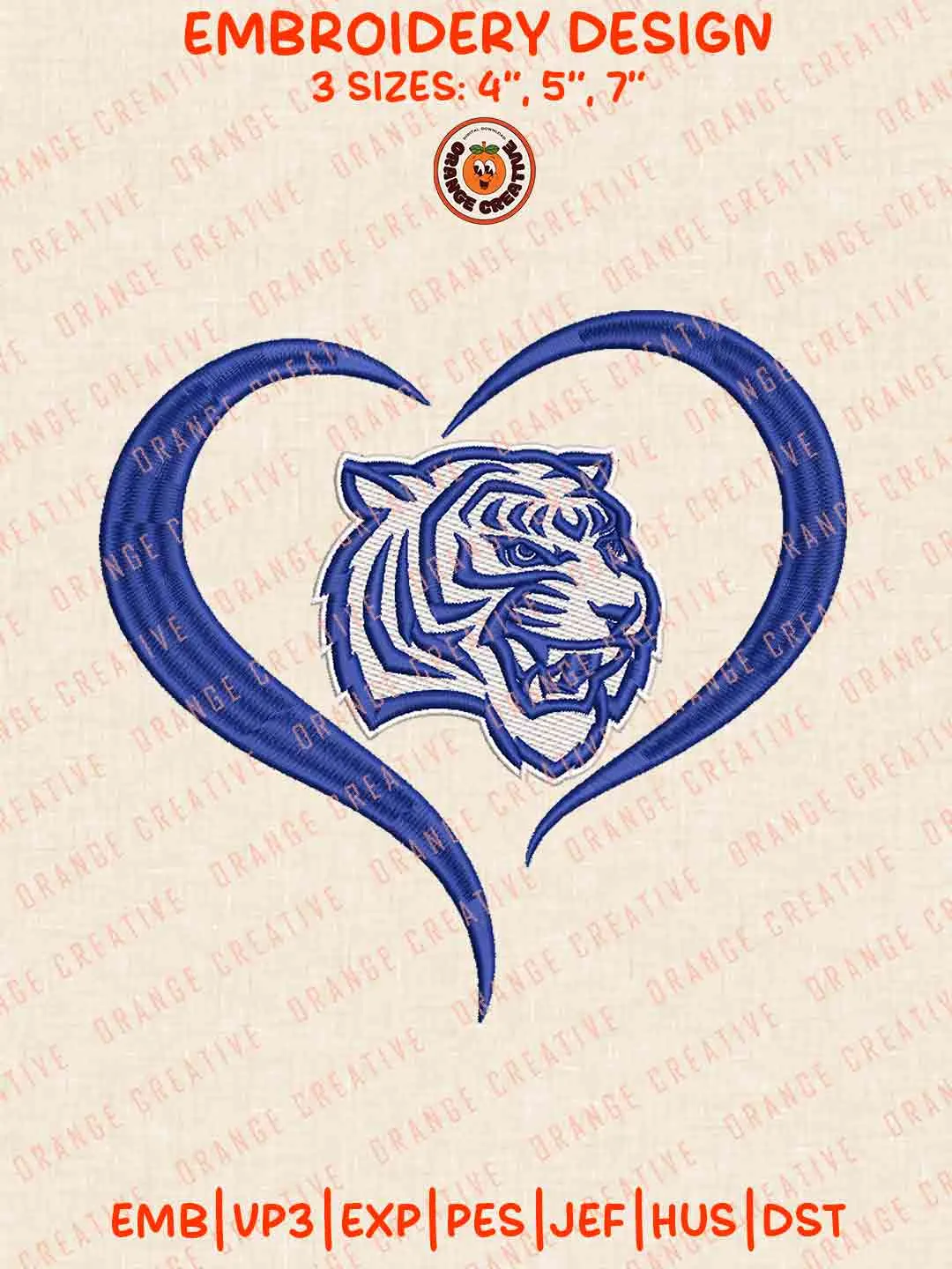 Tennessee State Tiger Heart Logo Embroidery Design, College Machine Embroidery Digitized Pes File, Football Designs, 3 Sizes, Custom Size, Instant Download