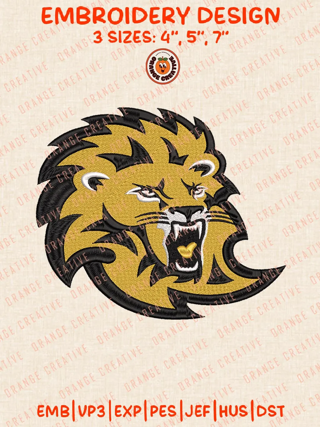 SE Louisiana Lions Head Mascot Logos Embroidery Design Files, NCAA Logos Embroidery Designs, Machine Embroidery Files, 4 Sizes, Custom Sizes, Instant Download