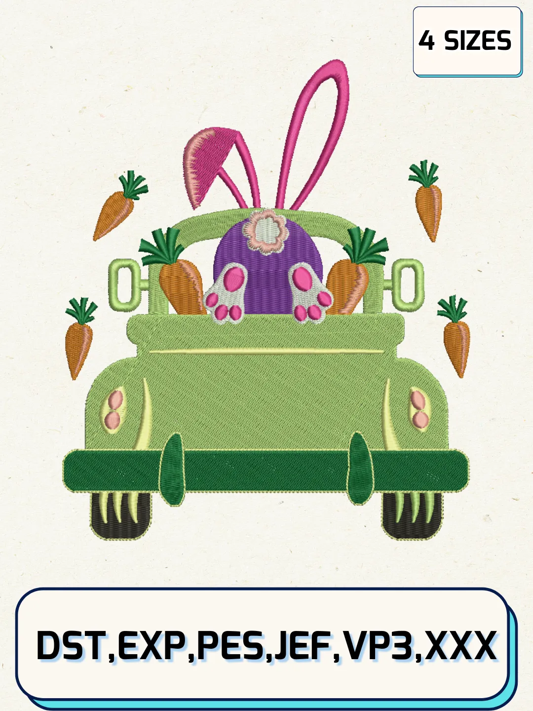 Happy Easter Car Embroidery Design Files, Easter Day Logos Embroidery Designs, Machine Embroidery Files, 4 Sizes