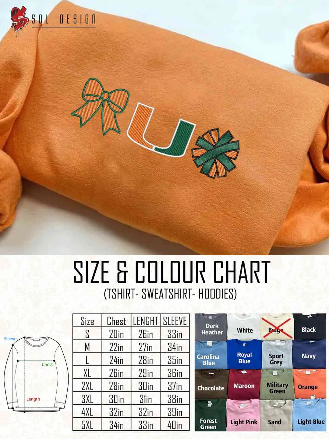 Miami Hurricane Cheer Poms Bow Embroidered Sweatshirt, Football Embroidered Sweatshirt, Sport Game Day Cheerleader Shirt, Embroidered Hoodie, Unisex Crewneck, College Football Team Fan Gift Tee