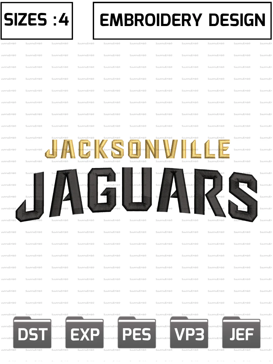 Jacksonville Jaguars Logo Embroidery Design,NFL Logos Embroidery Design,NFL Teams, Machine Embroidery Design File,4 Sizes, Digital Download
