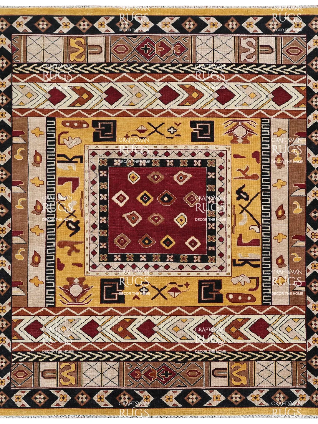 Gold- Multicolor Oushak Style Hand Knotted Rug 6x9, 8x10, 9x12, 10x14 ft Handmade Rugs for Living Room - Antique Style Contemporary rug