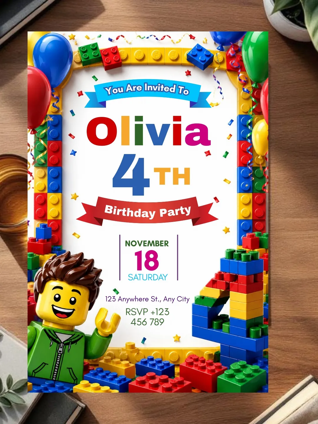 Building Blocks Birthday Invitation Template | Colorful Kids Party Invite | Editable Digital Download