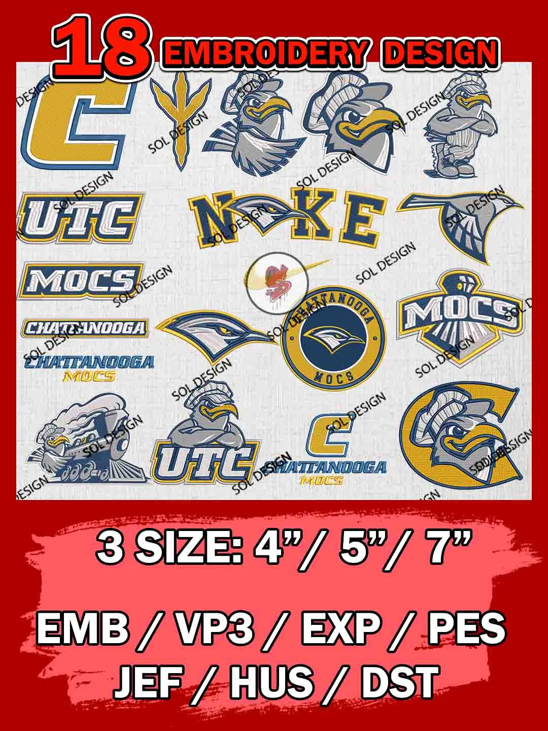 18 NCAA Chattanooga Mocs Bundle Embroidery Files, NCAA Chattanooga Mocs Team Bundle Embroidery Designs, NCAA Teams, National College Football Team 3 sizes, NCAA Chattanooga Mocs Machine Embroidery, Digital Download