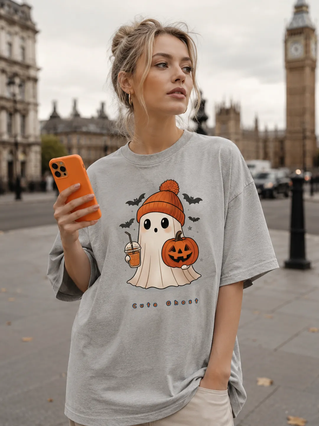 Cute Ghost Halloween Oversized Graphic T-Shirt