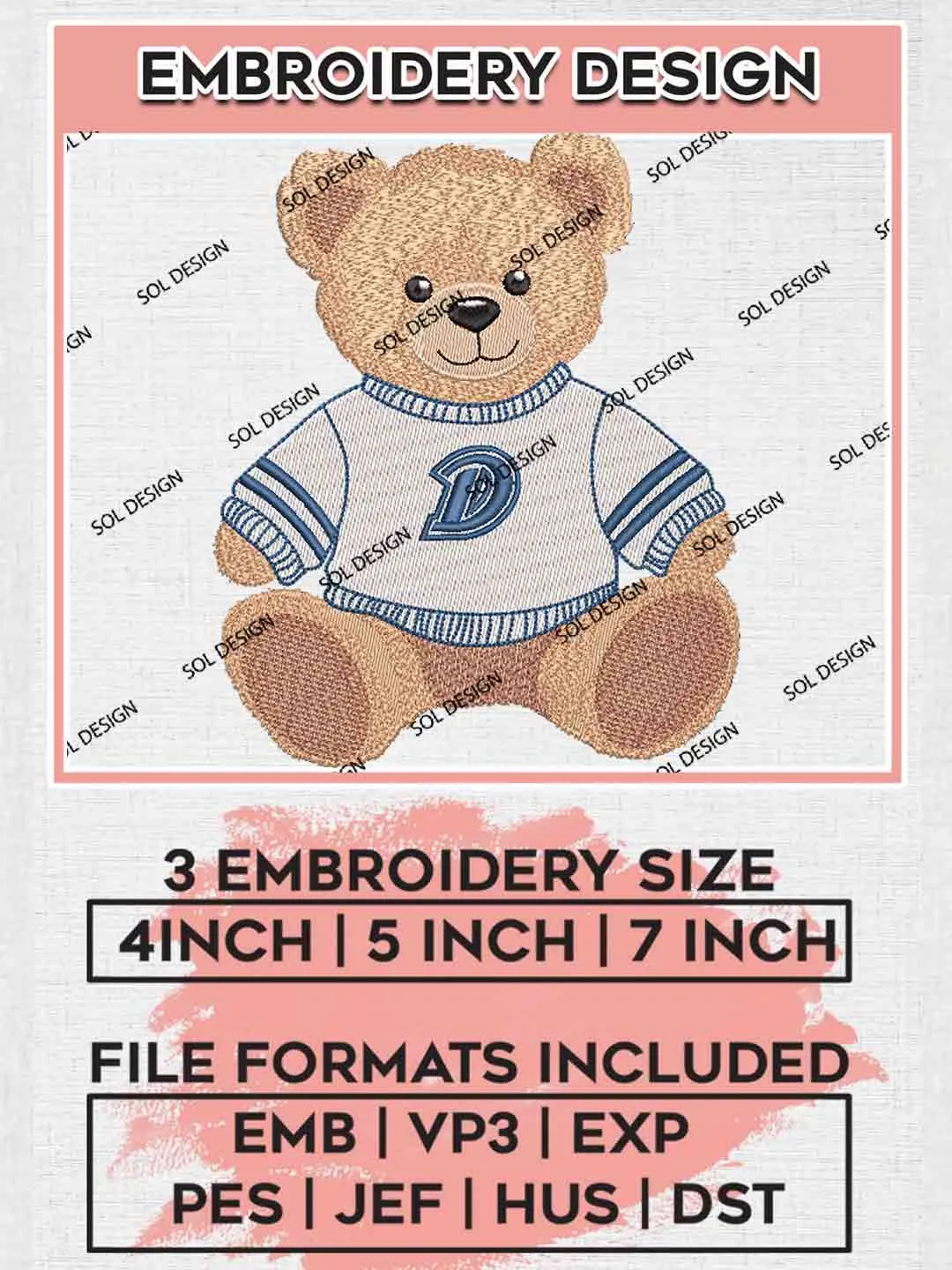 Drake Bulldogs x Cute Teddy Bear Logo Embroidery Designs, NCAA Logo Embroidery files, NCAA Drake Team, Machine embroidery designs, Instant Download