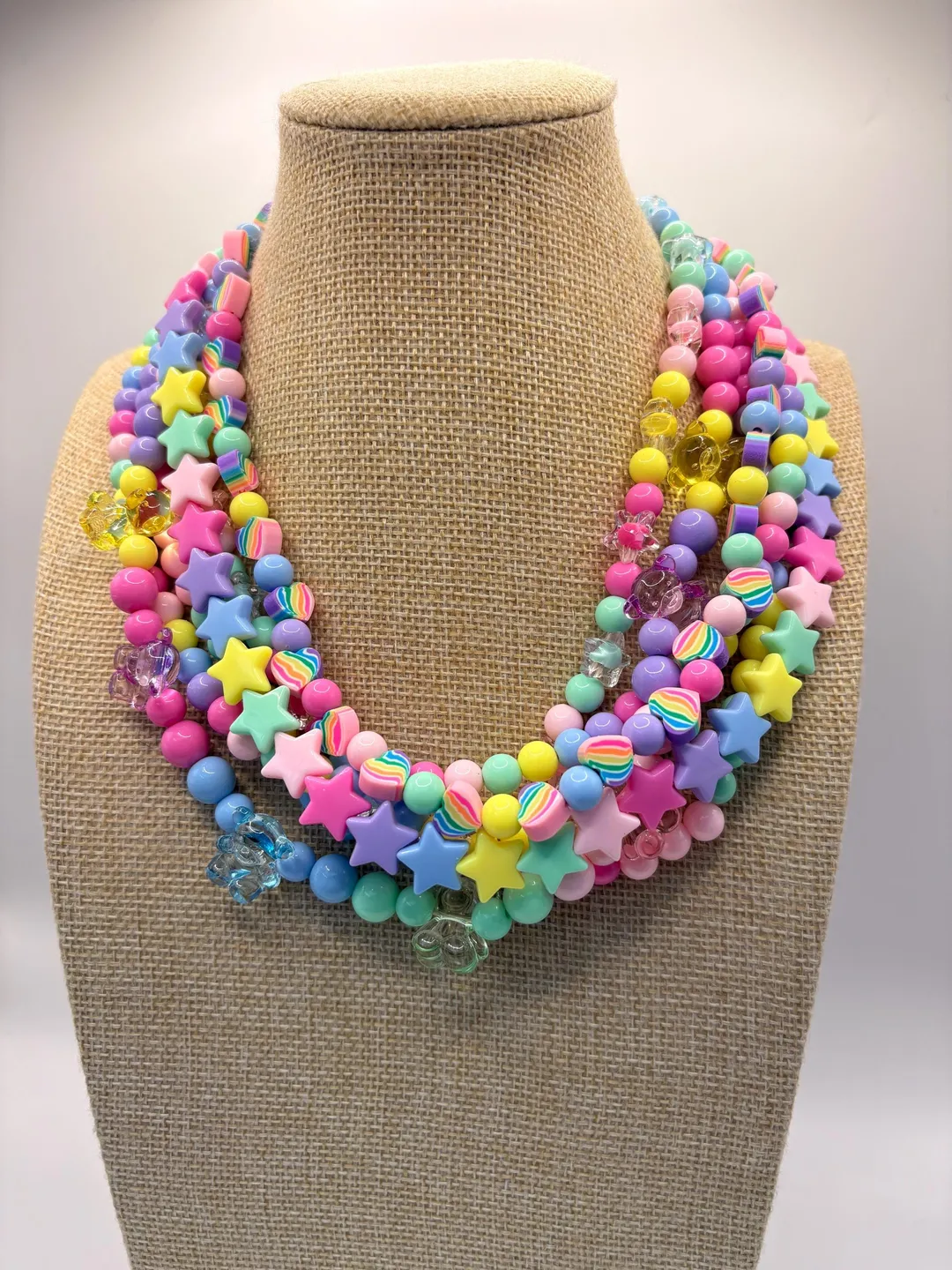 Pastel beaded maximalist multi layer necklace kawaii decora style