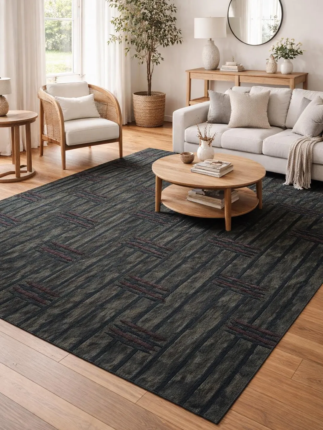 Hand-Tufted Gray & Charcoal Circular Carpet - Orbital Geometric Floor ...