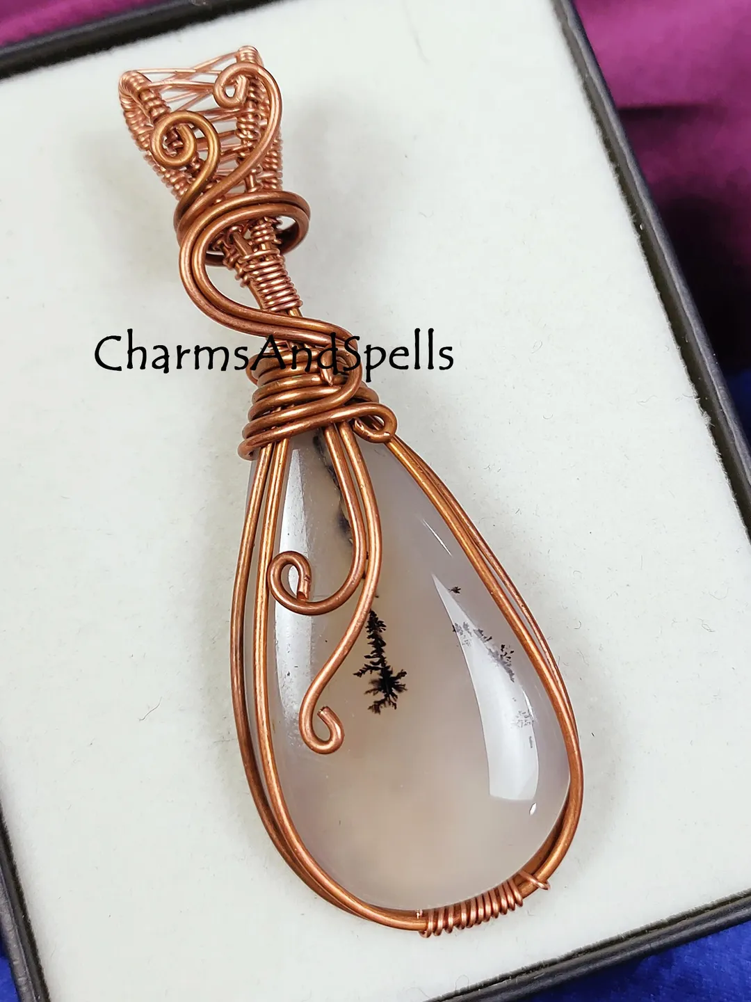 Handmade Boho Montana Agate Pendant, Copper Wire Wrapped Jewelry, Natural Gemstone Healing Crystal Gift