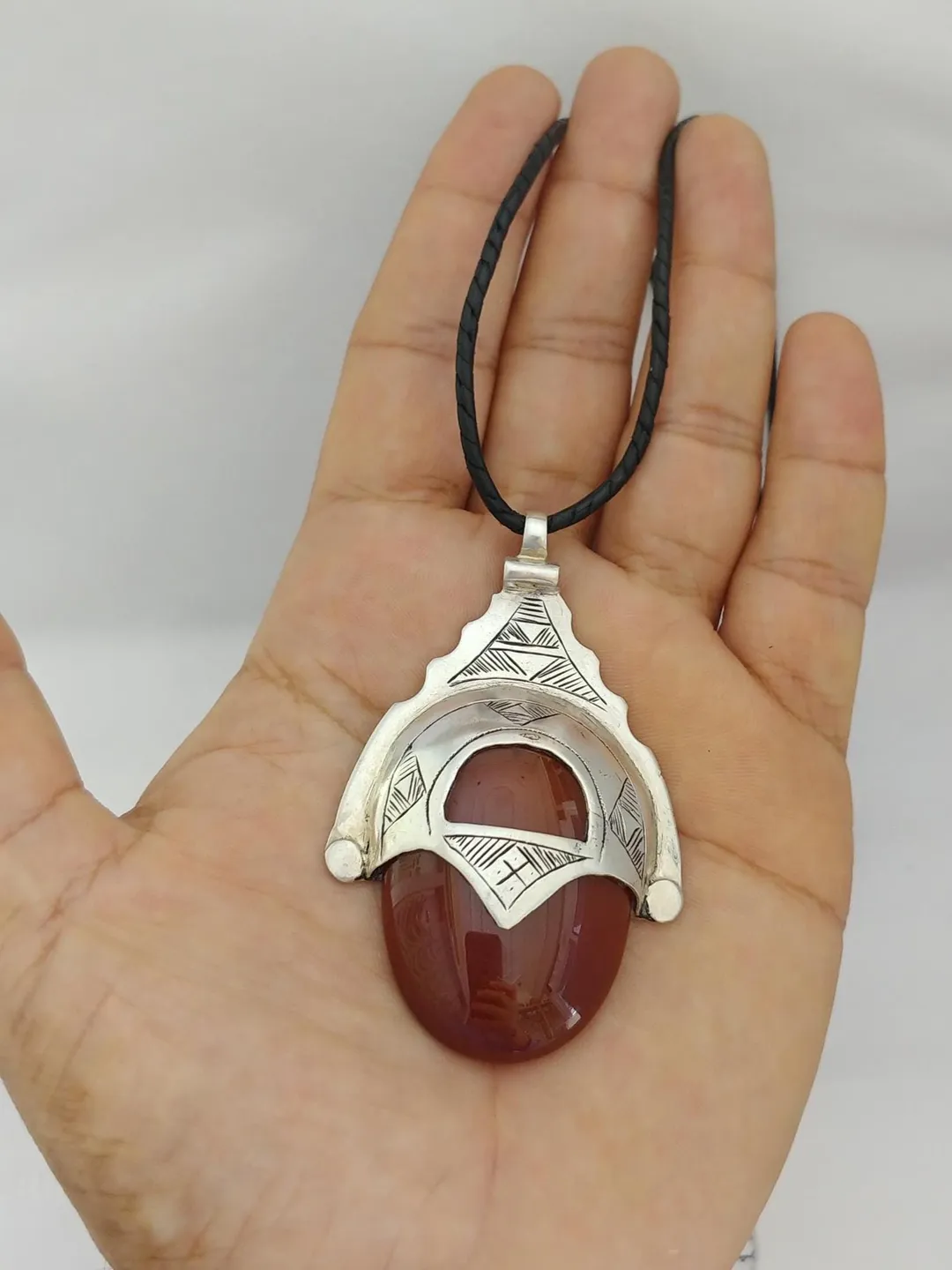 Vintage Tuareg Necklace Agate: Silver Pendant, African Tribal