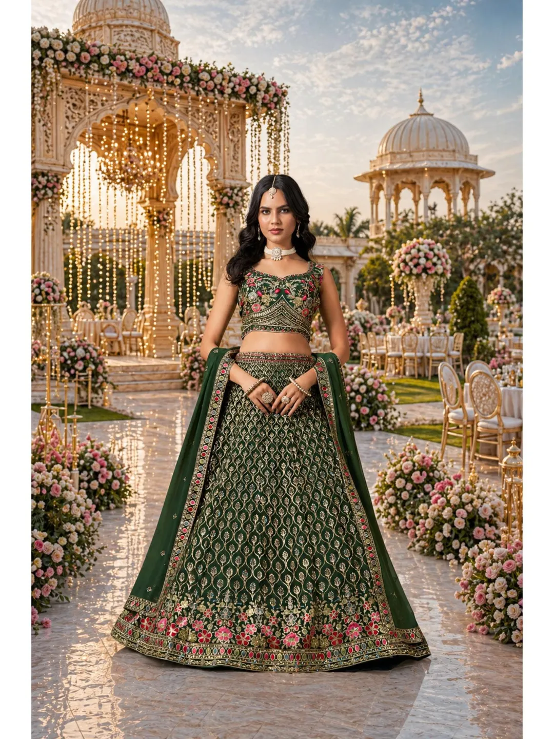 Green Lehenga Choli For Women: Indian Wedding Wear, Embroidery & Sequins Ready To Wear