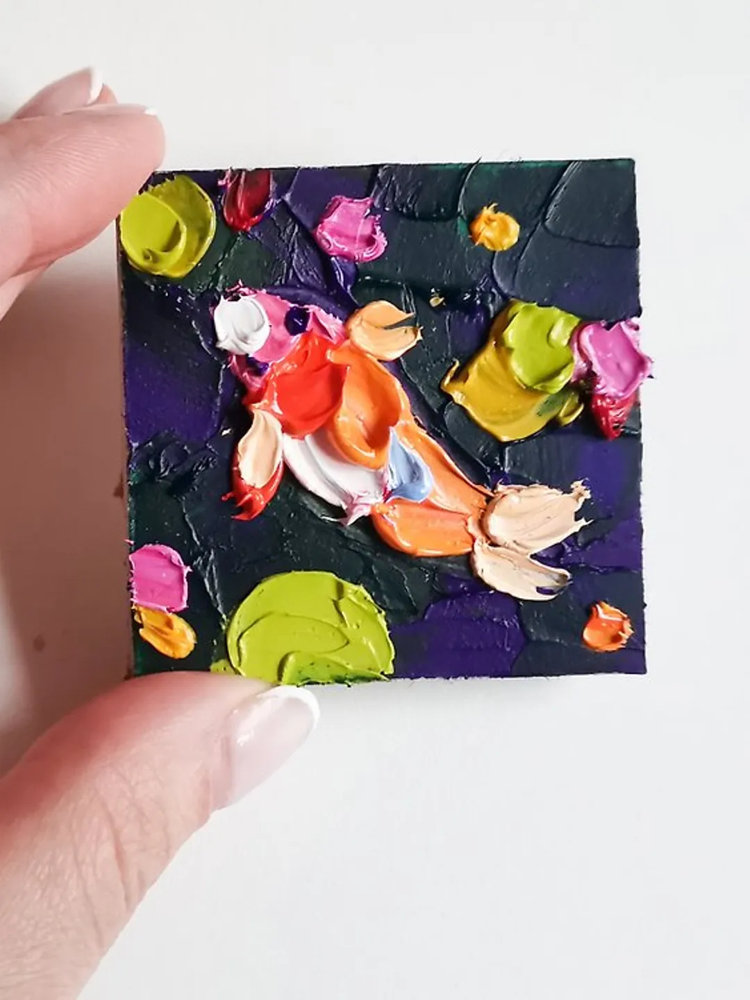 锦鲤 油畫原作 手工油畫 掛畫 油畫 koi Fish Painting Impasto Oil Painting by Verafe